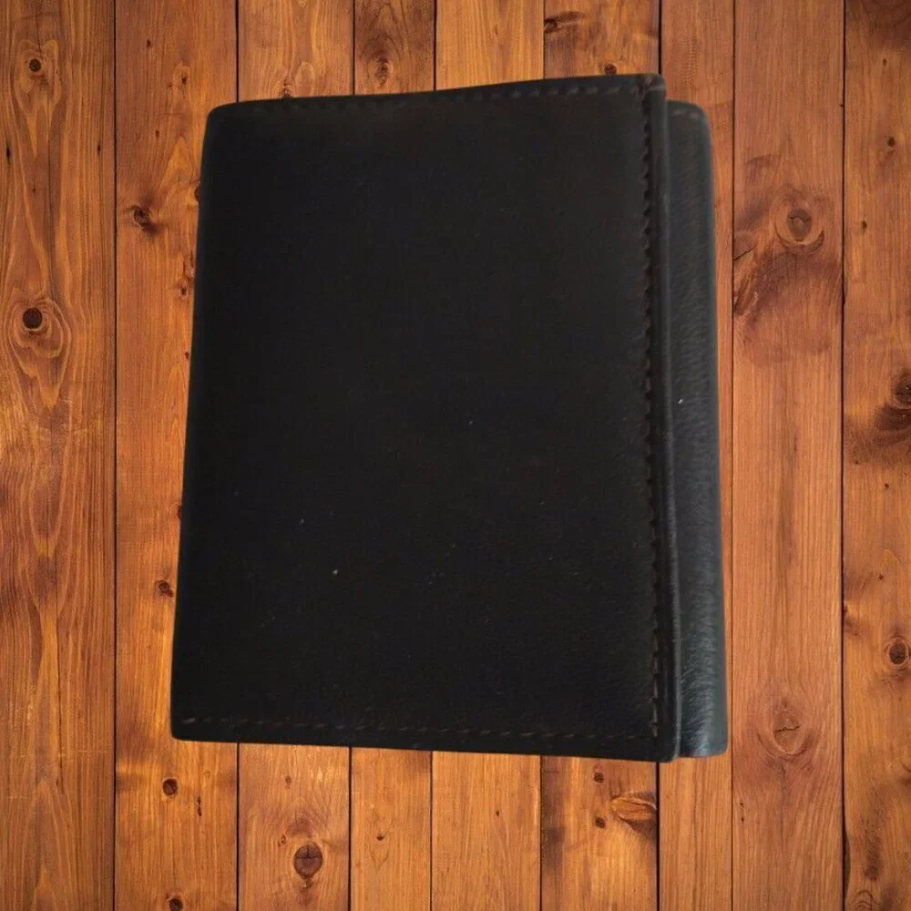 MARSHAL Genuine Leather Men's Black Trifold Wallet Credit Card Slots Folding